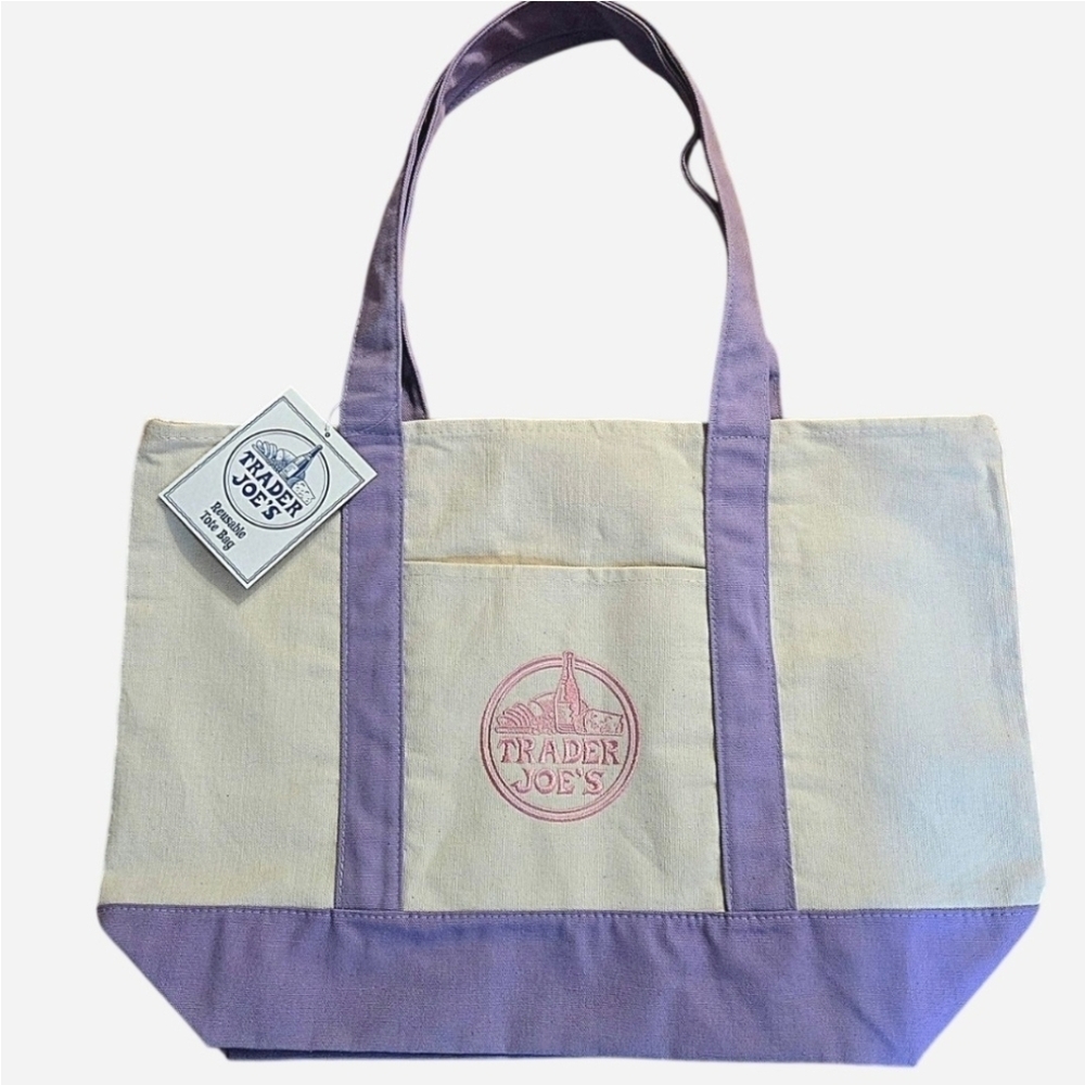 Trader Joe's Large Lavender Canvas  Tote Bag